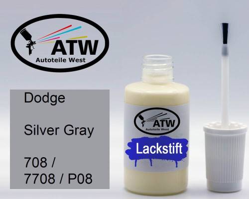 Dodge, Silver Gray, 708 / 7708 / P08: 20ml Lackstift, von ATW Autoteile West.
